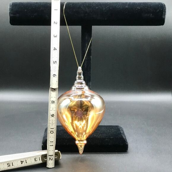 Iridescent Gold Cream Finial Tear Drop Hand Blown Glass Ornament 6" No Box - Picture 4 of 5